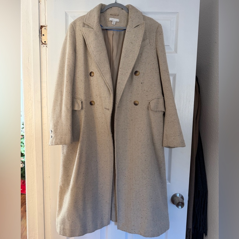 Topshop Cream Double-Breasted Trench Coat